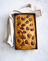 Juicy sourdough focaccia with sweet potato and olives
