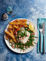 Fried cod with shrimp and fries