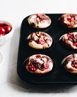 Vegan chocolate cherry muffins sweetened with agave syrup