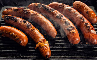 Grilled cheese krainer sausages