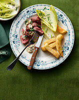 Venison steak with chips