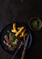 Steak with chermoula and fries