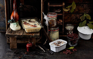 Venison jerky, duck confit, and rabbit cranberry rillettes
