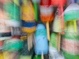 Abstract blur of floats for lobster traps.