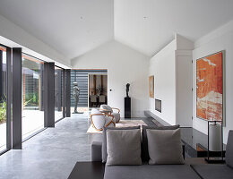 Newly designed living space in a renovated farmhouse