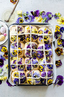 Hot cross buns with violets