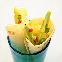 Mexican tortillas with avocado, spring onions and chilli