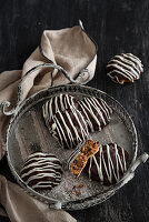 Gingerbread with dark chocolate coating and icing