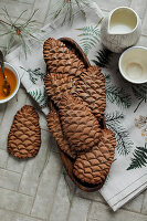 Chocolate biscuits in the shape of pine cones