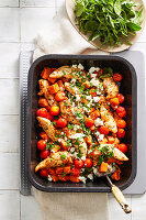 Portugese chicken and sweet potato bake with feta