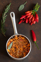 Lentil ragout with dried mushrooms and pumpkin