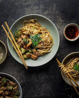 Asian broccoli chicken stir fry with red chilli oil