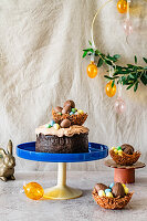 Easter chocolate cake with vermicelli Easter nests