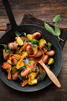 Chestnut gnocchi with Brussels sprouts in sage and bacon butter