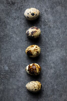 Quail eggs on a dark background