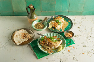 Oriental cod with tahini sauce