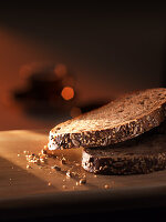 Two slices of wholemeal bread with a grain crust