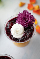 Red fruit jelly with whipped cream