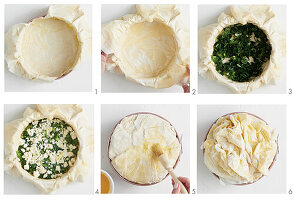Prepare stuffed filo pastry pie with spinach, lamb and mint