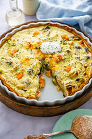Vegetable tart with avocado, smoked trout and yoghurt glaze