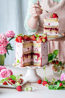 Layered strawberry mousse cake