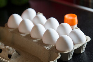 White eggs in an egg carton