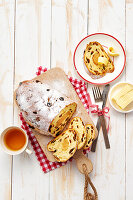 Stollen with sultanas and marzipan