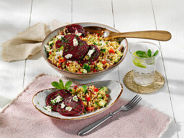 Fiery bulgur salad with grilled beetroot