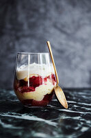 Vanilla cream with red wine fruit and cream