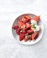 Watermelon and berry salad with buckwheat