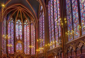 France, Paris, area listed as World Heritage by UNESCO, Ile de la Cite, the Sainte Chapelle (the Holy Chapel), the stained glass windows of the Upper Chapel