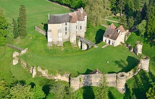 France, Eure, Chateau d'Harcourt, the 12th century fortress (aerial view)