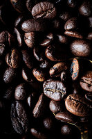 Geröstete Kaffeebohnen, Nahaufnahme