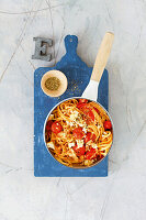 Baked feta pasta with cherry tomatoes and spices