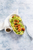 Asian salad with prawns and sesame seeds