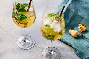 Hugo cocktail with mint and lime