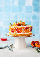 Blood orange cake with rosemary decoration