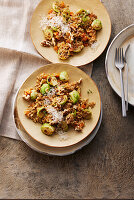 Oat risotto with Brussels sprouts and walnuts