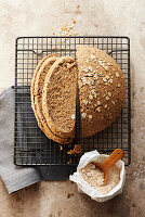 Wholemeal oat bread with oat flakes and flour