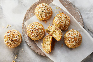 Oatmeal quark roll on baking paper