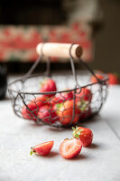 Strawberries in a wire basket