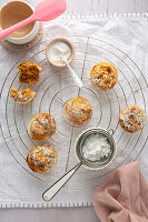 Pumpkin muffins with powdered sugar topping