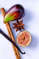 Fig with cinnamon sticks, vanilla pod and star anise