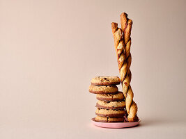 Chocolate biscuits and puff pastry sticks