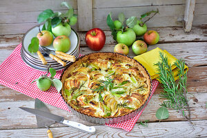 Apple puff pastry tart with rosemary