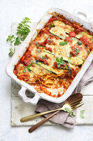 Linsen-Paprika-Lasagne mit Zucchini und Ricotta