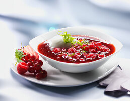 Cold berry soup with buttermilk gnocchi