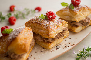 Puff pastry cake with chocolate truffle filling