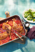 Chicken drumsticks in stewed tomatoes