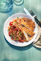 Spaghetti with turkey piccata